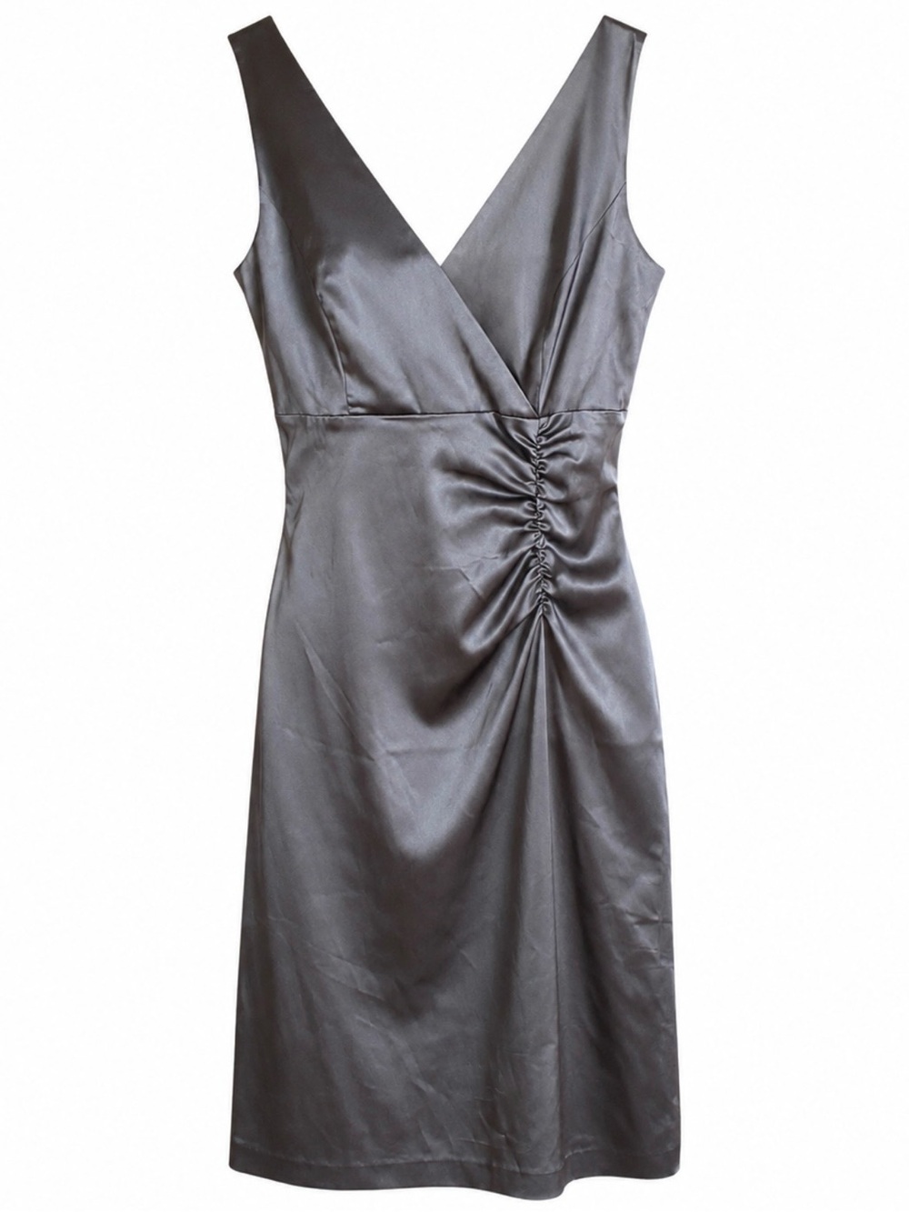 Donna Ricco Charcoal Satin Ruched Cocktail Sheath Dress Size 8